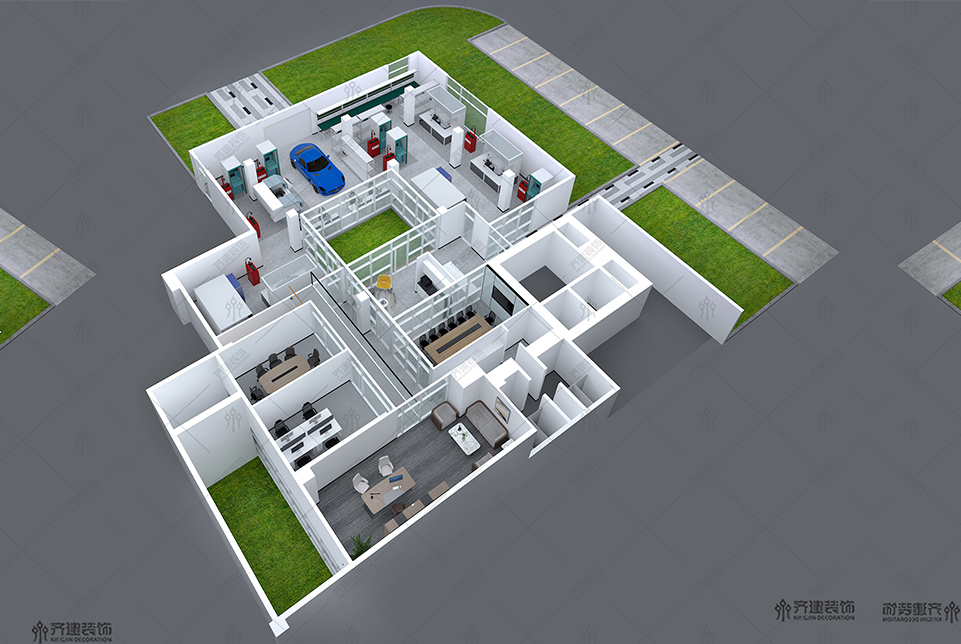  上海汽配研发中心办公室墙装修设计3D效果图2 