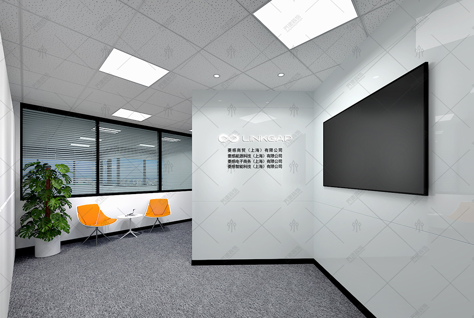  上海菱感电子办公室前台走廊装修设计效果图 